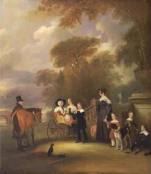 De Eerwaarde en Mevrouw Henry Palmer met hun zes jongere kinderen in Withcote Hall, nabij Oakham, Leices...